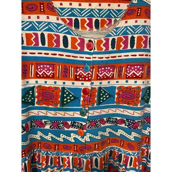 Vintage Y2K 80s print Maxi Dress Rainbow Tribal Design by Go Softly size XL - Picture 5 of 5